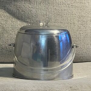 Vintage Kromex Aluminum Ice Bucket Mid Century Lucite Handle Silver Barware